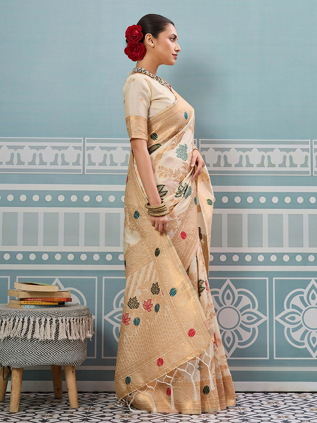 Shree Shyam Fashion Cream Silk Saree | Grocsy