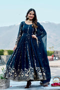 Teeya Creation Womens New Trendy Heavy Cording Sequence & Beads Embroidery Work Teal Gown Set | Grocsy