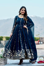 Teeya Creation Womens New Trendy Heavy Cording Sequence & Beads Embroidery Work Teal Gown Set | Grocsy