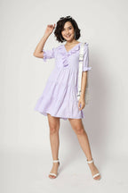 Purple Viscose Texture Flared Dress - Shivani | Grocsy