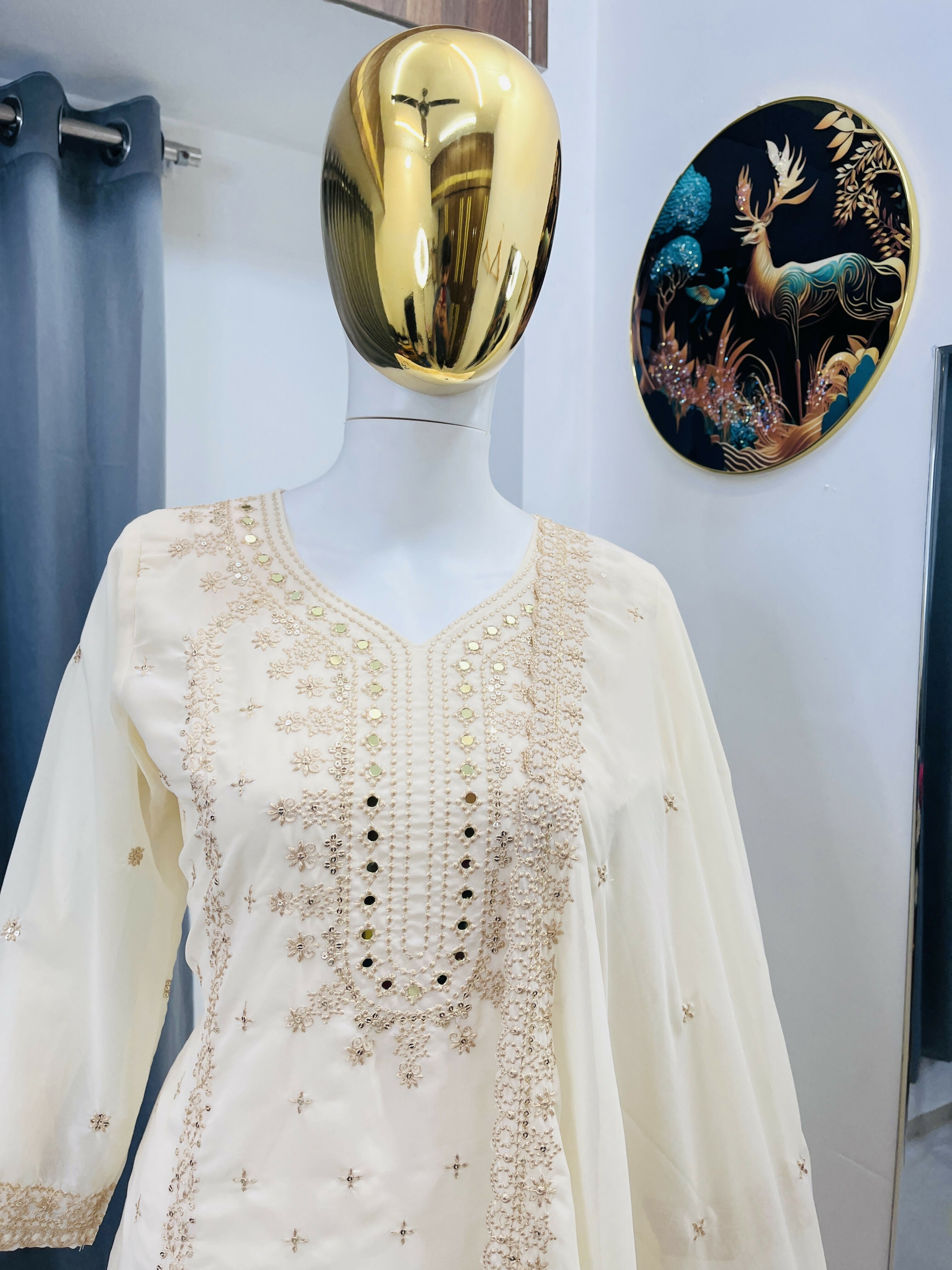 Teeya Creation White Color Faux Georgette Embroidery Work Party Wear Salwar Suit | Grocsy