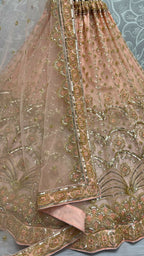 Jyoti Fashion Women's Peach Bridal Net Fancy Sequins with Multi Thread Embroidered & Handwork Wedding Lehenga Choli | Grocsy