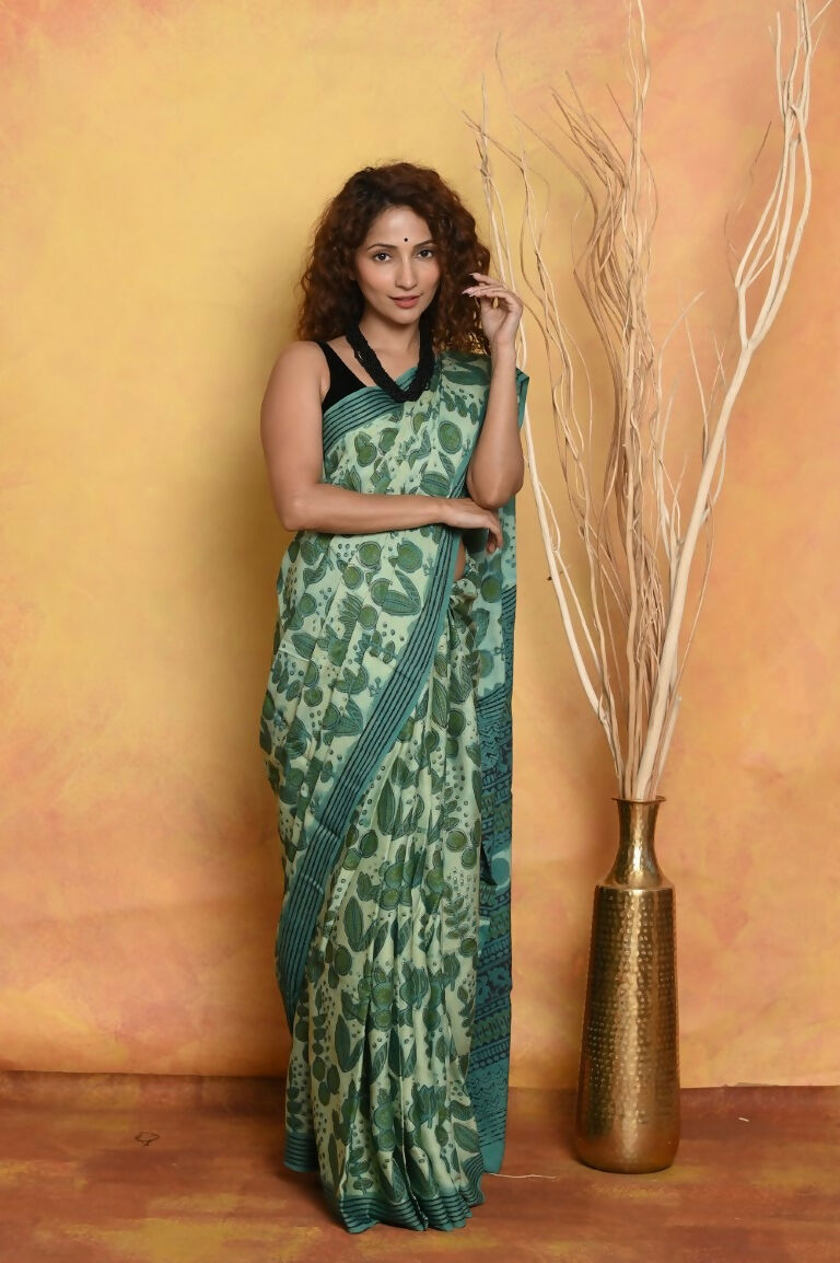 Very Much Indian Designer Modal Silk Saree With With Beautiful Floral Print - Sea Green | Grocsy