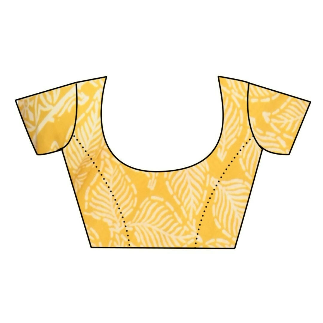Very Much Indian Handblock Printed Cotton Saree With Natural Dyes - Yellow | Grocsy