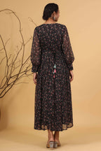 Juniper Women Navy Chiffon Printed Flared Dress | Grocsy