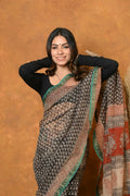 Very Much Indian Handloom Pure Kota Cotton Handblock Printed Saree - Cerulean Print | Grocsy