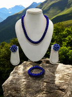 Inhanns Complete Look Crystal Statement 3-Piece Set (Adjustable Necklace + Earrings + Adjustable Bangle ) - Blue | Grocsy