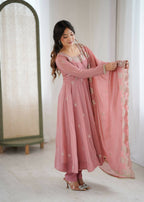 Teeya Creation Peach Color Crunchy Silk Embroidery Work Wedding Wear Gown | Grocsy