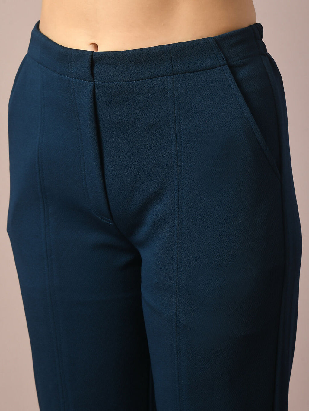 Myshka Women's Blue Solid Party Parallel Trousers | Grocsy