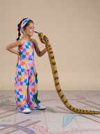 Snakes and Ladders Girls Multi Color Rotary Print Jumpsuit from Siblings Collection | Grocsy