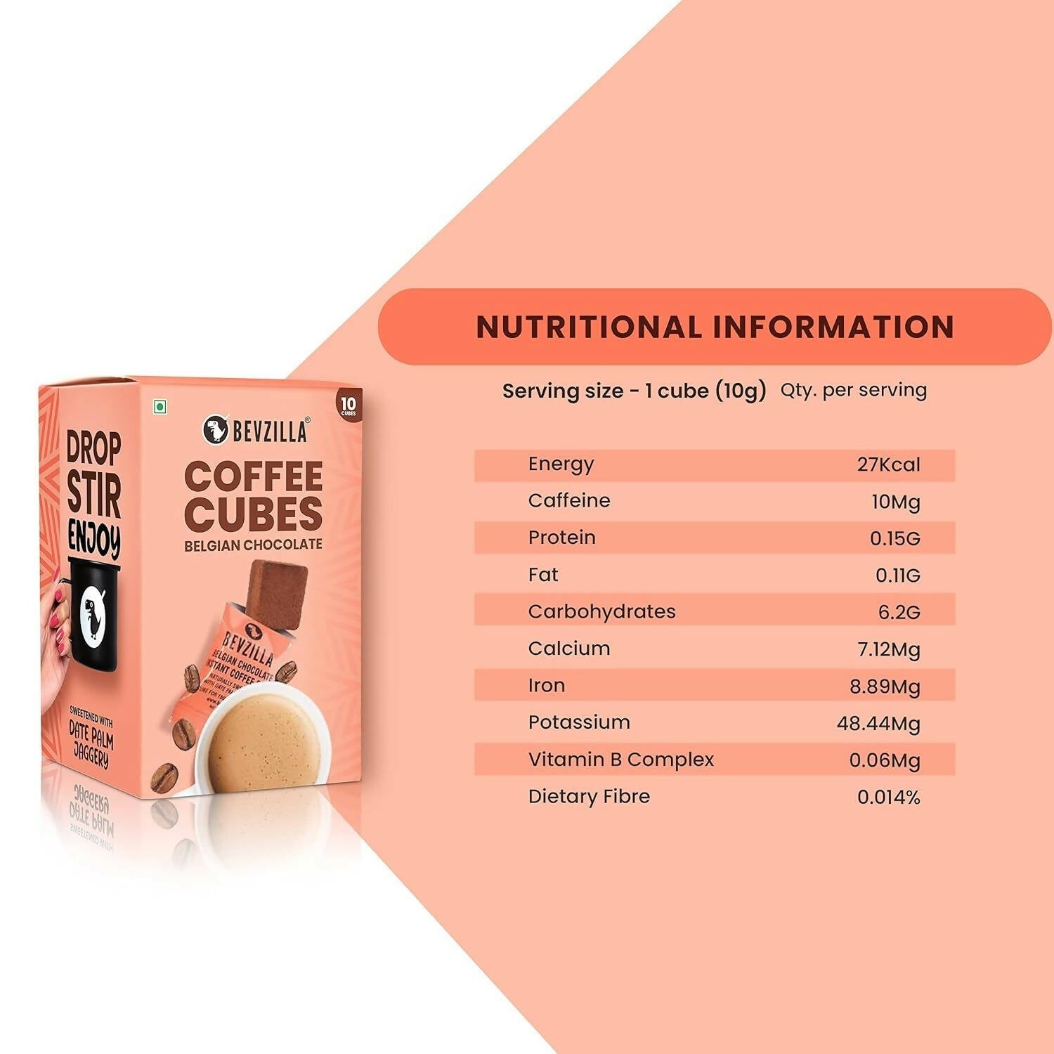 Bevzilla Instant Coffee Cubes Pack with Organic Date Palm Jaggery - Belgian Chocolate | Grocsy