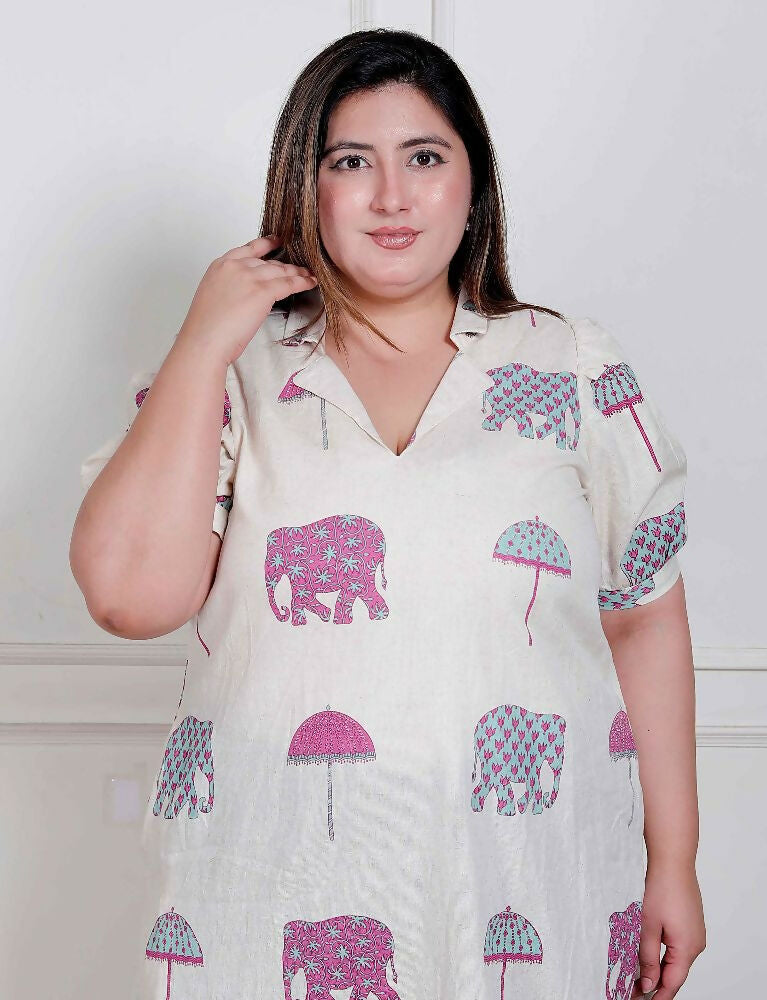 Miravan Plus Size Womens Flex Cotton Short Sleeve Off White Animal Print A-Line Maxi Dress | Grocsy