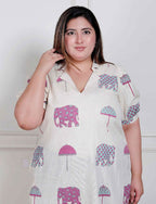 Miravan Plus Size Womens Flex Cotton Short Sleeve Off White Animal Print A-Line Maxi Dress | Grocsy