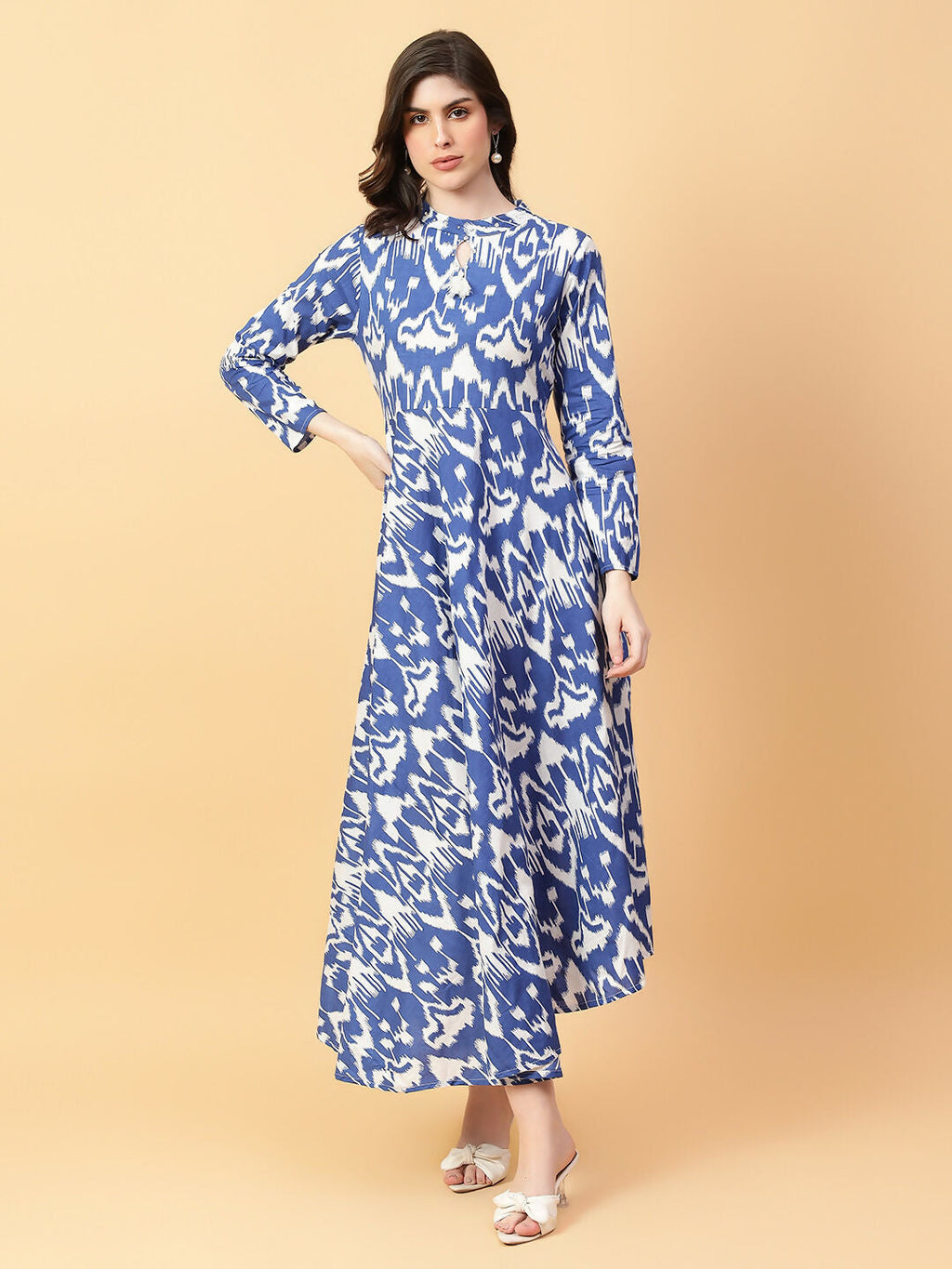 Joban Fashion Blue Cotton Printed & Hand Work Dress | Grocsy