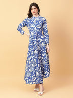 Joban Fashion Blue Cotton Printed & Hand Work Dress | Grocsy