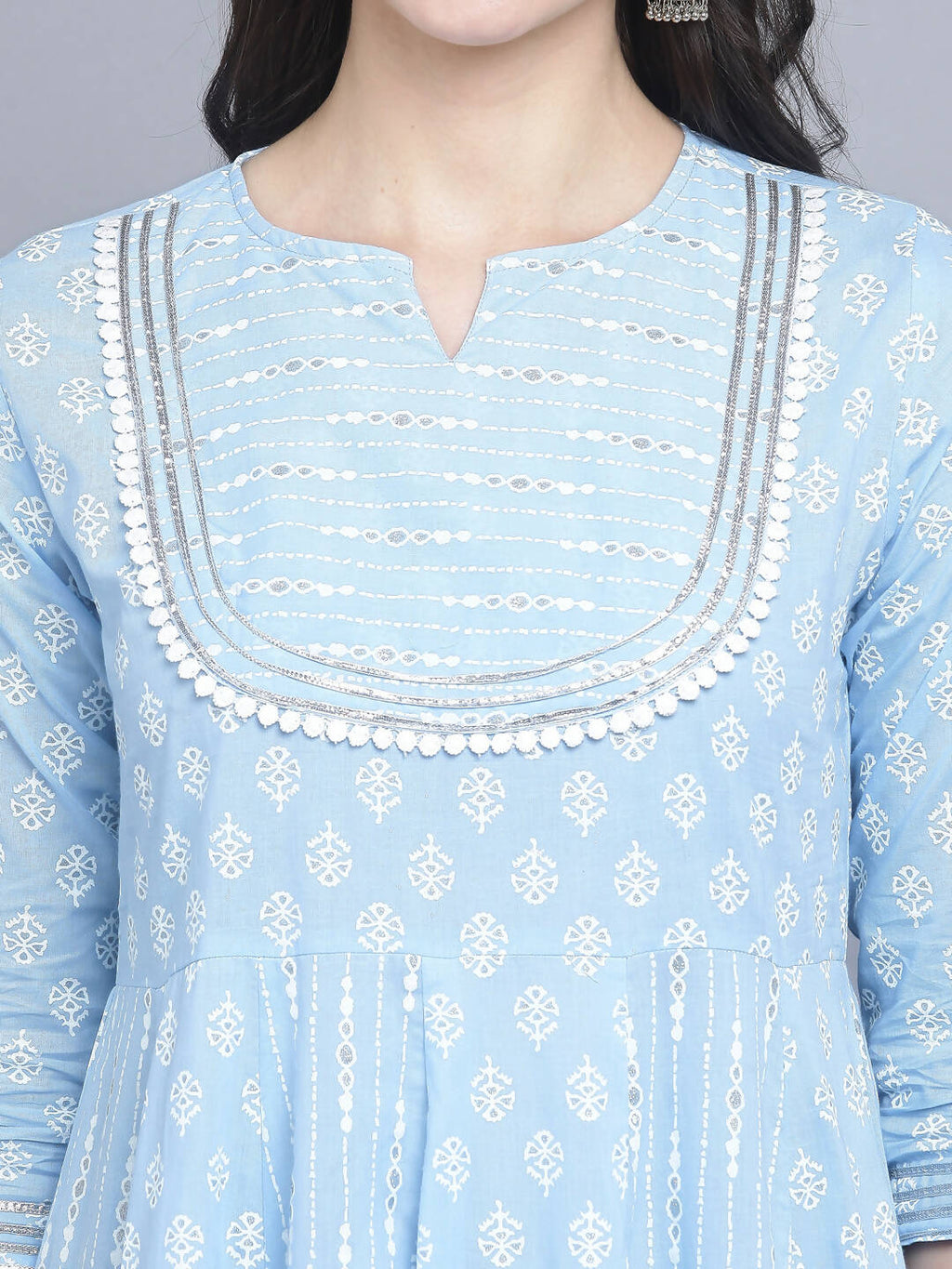 Myshka Women's Blue Ethnic Motifs Empire Midi Dress | Grocsy