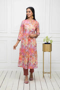 Myshka Multi Floral Women Cotton A-Line Round Neck Kurtas | Grocsy