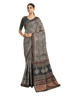 Grey Gajji Silk Paisley Print with Hand work Border Saree - Norita Nirvi | Grocsy
