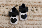 Tiny Bugs Girls Heart Bow Detailing Booties - White & Black | Grocsy