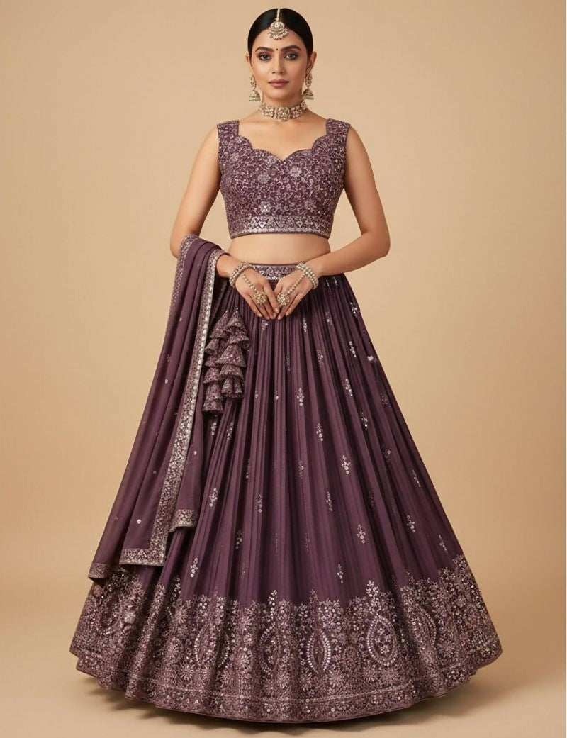 Lehenga Mart Dusty Purple Star Faux Georgette Designer Bollywood Style Wedding Wear Lehenga Choli | Grocsy