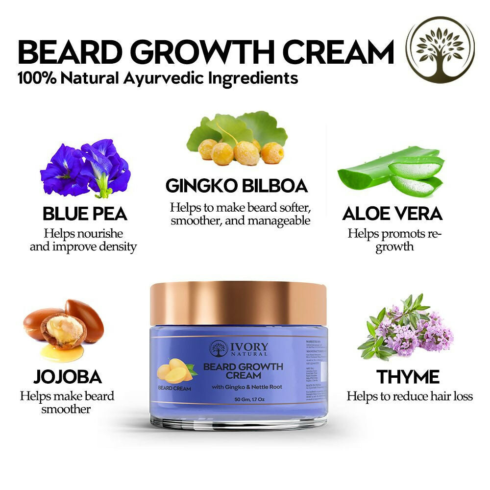 Ivory Natural Beard Growth Cream - Biotin Boosted Hair Follicle For New Hair Cycle | Grocsy