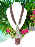 Inhanns Day-To-Dinner Tie Shaped Oxidized Black Metal Multi-Layered Long Only Necklace - Coffee Necklace | Grocsy