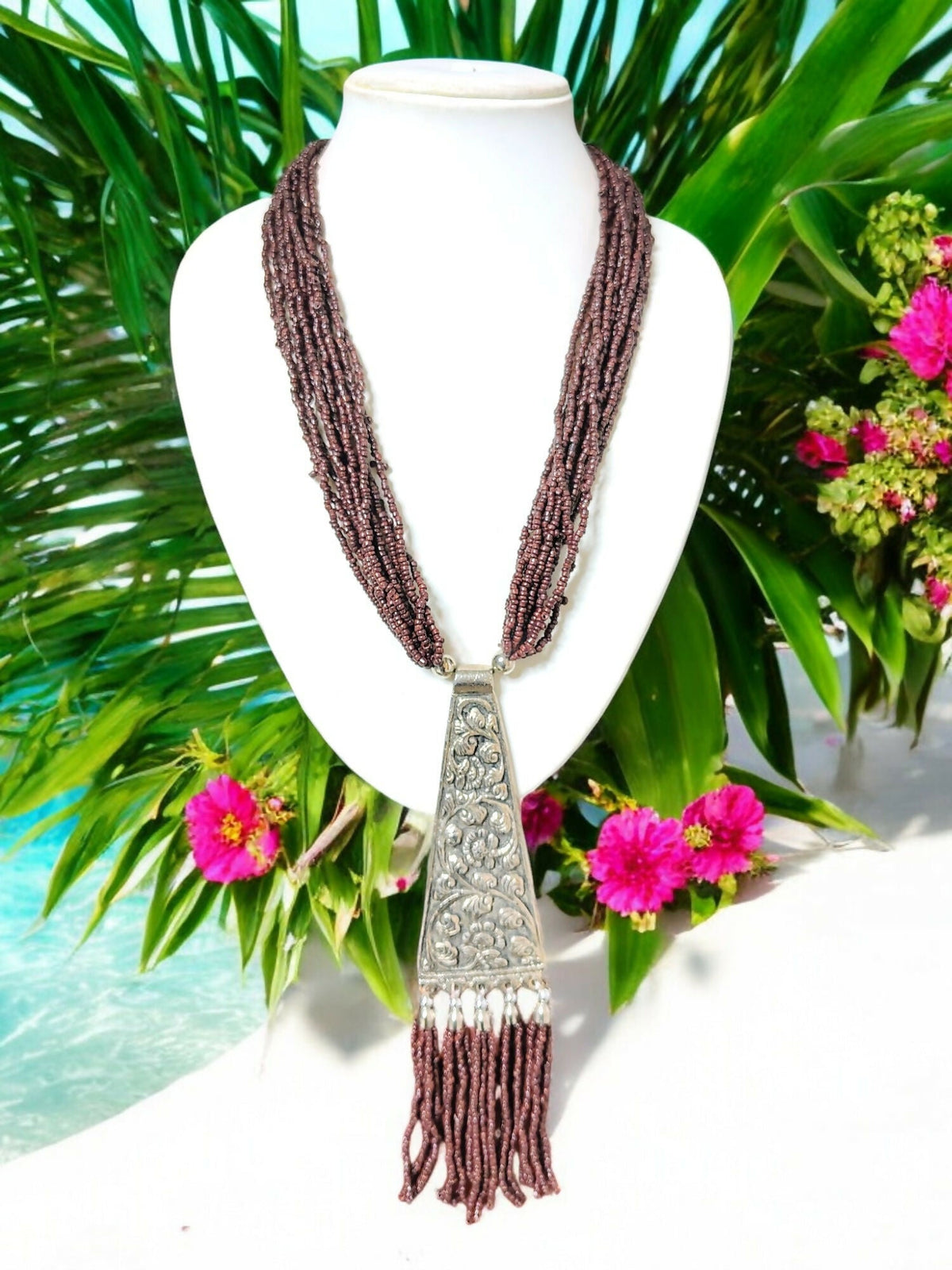 Inhanns Day-To-Dinner Tie Shaped Oxidized Black Metal Multi-Layered Long Only Necklace - Coffee Necklace | Grocsy
