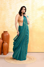 Piyari Fashion Women's Teal Embellished Cotton Blend Zari Check Handloom Saree | Grocsy