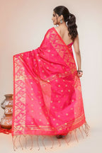 Joban Fashion Pink Cotton Blend Handloom Saree | Grocsy