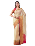 Mimosa Women's Beige Kanchipuram Linen Saree | Grocsy