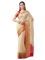 Mimosa Women's Beige Kanchipuram Linen Saree | Grocsy