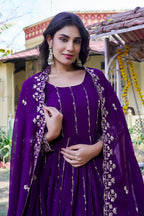 Teeya Creation Womens Casual Party Wear Heavy 5mm Sequence Embroidery Work Purple Gown Set | Grocsy