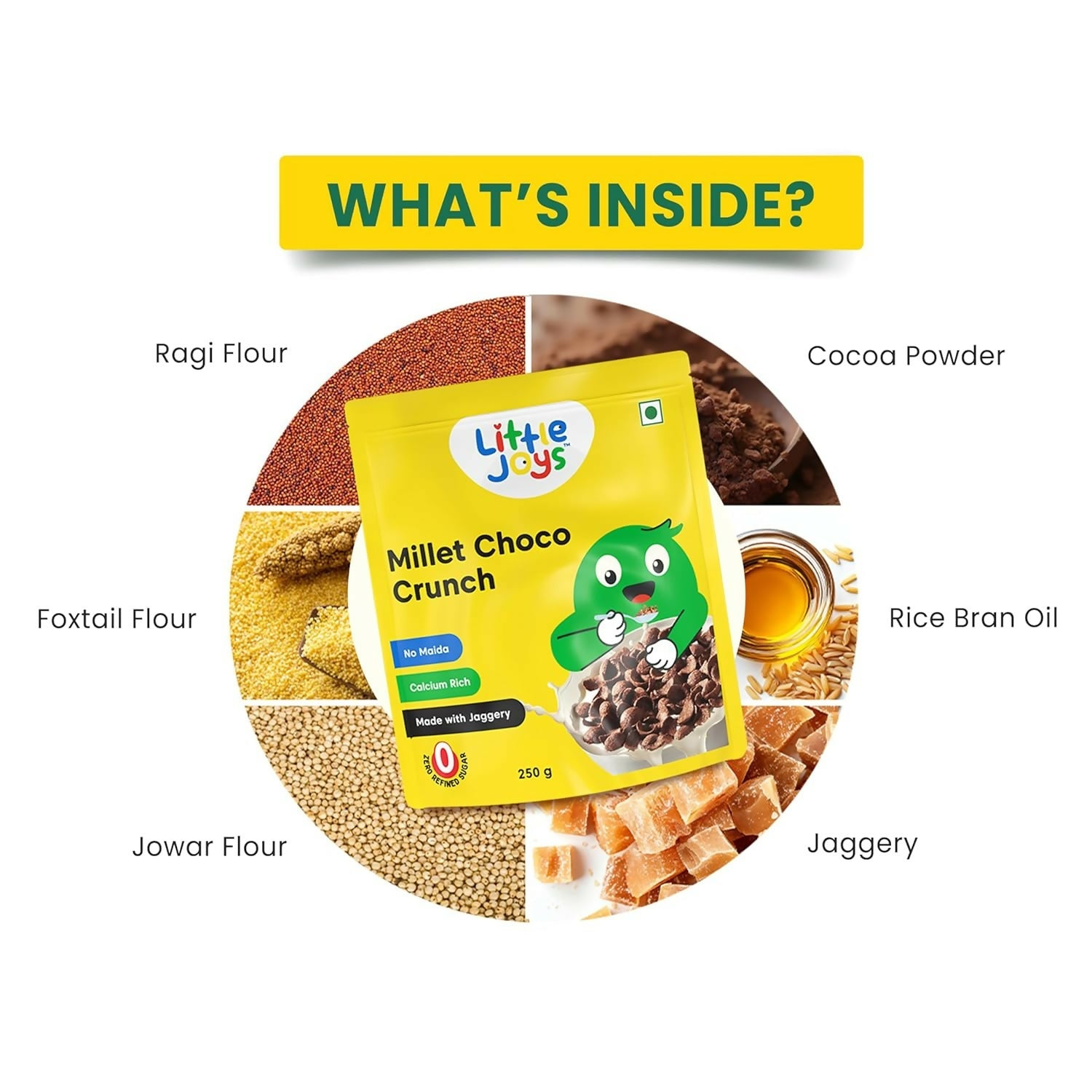 Little Joys Millet Choco Crunch Breakfast Cereal for Kids Made with Ragi, Jowar, Foxtail & Red Rice | Grocsy