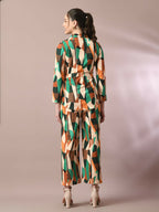 Myshka Women's Multi Printed Polo Collar Party Top With Trousers Co-ord set | Grocsy