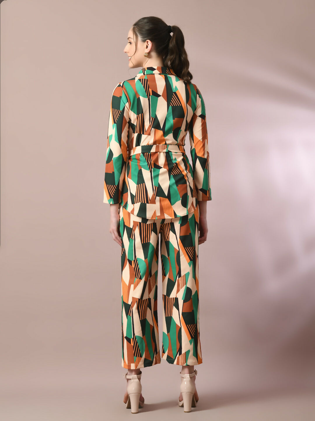 Myshka Women's Multi Printed Polo Collar Party Top With Trousers Co-ord set | Grocsy