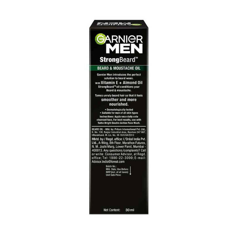 Garnier Men Beard & Moustache Oil With Vitamin E And Almond Oil | Grocsy