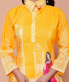 Miravan Womens Yellow Digital Printed Kurta Set | Grocsy
