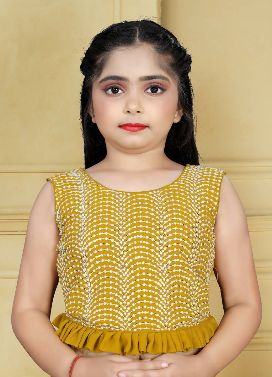 Wedding Designer Yellow Georgette Kidswear Lehenga - Aaradhna | Grocsy