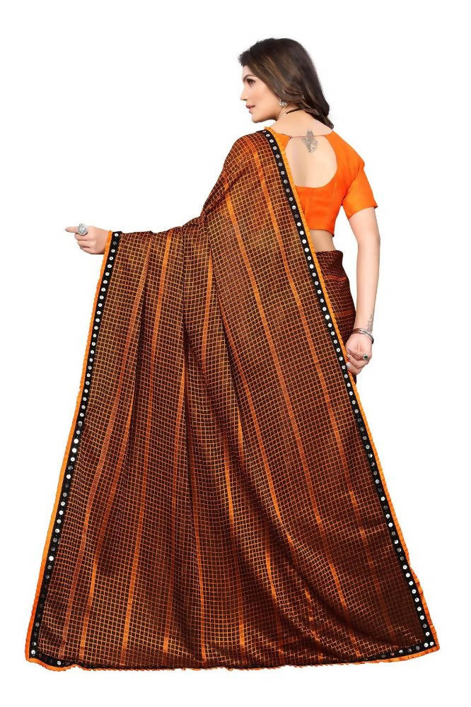 Vamika Orange Lycra Knitted Saree | Grocsy