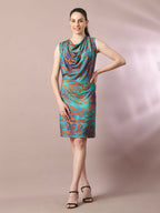 Myshka Women's Multi Printed Cowl Neck Bodycon Party Dress | Grocsy