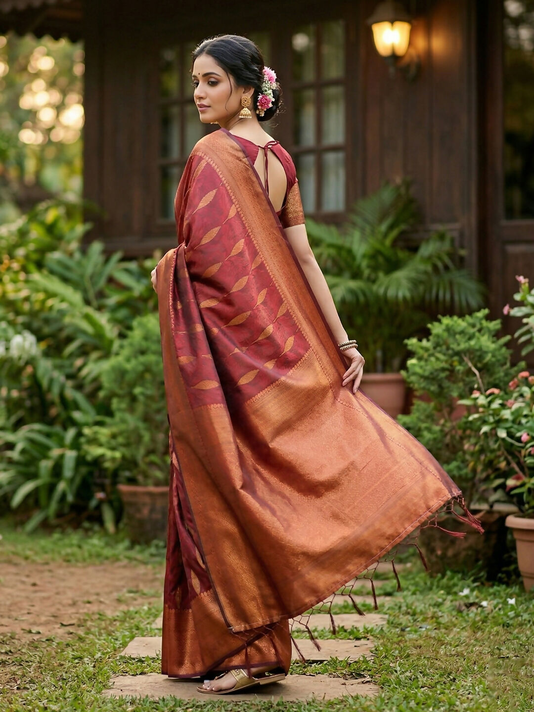Shree Shyam Fashion Maroon Silk Blend Saree | Grocsy