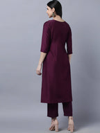 Myshka Stylish Maroon 3/4 Sleeve Women's Kurta Pant with Dupatta Set | Grocsy
