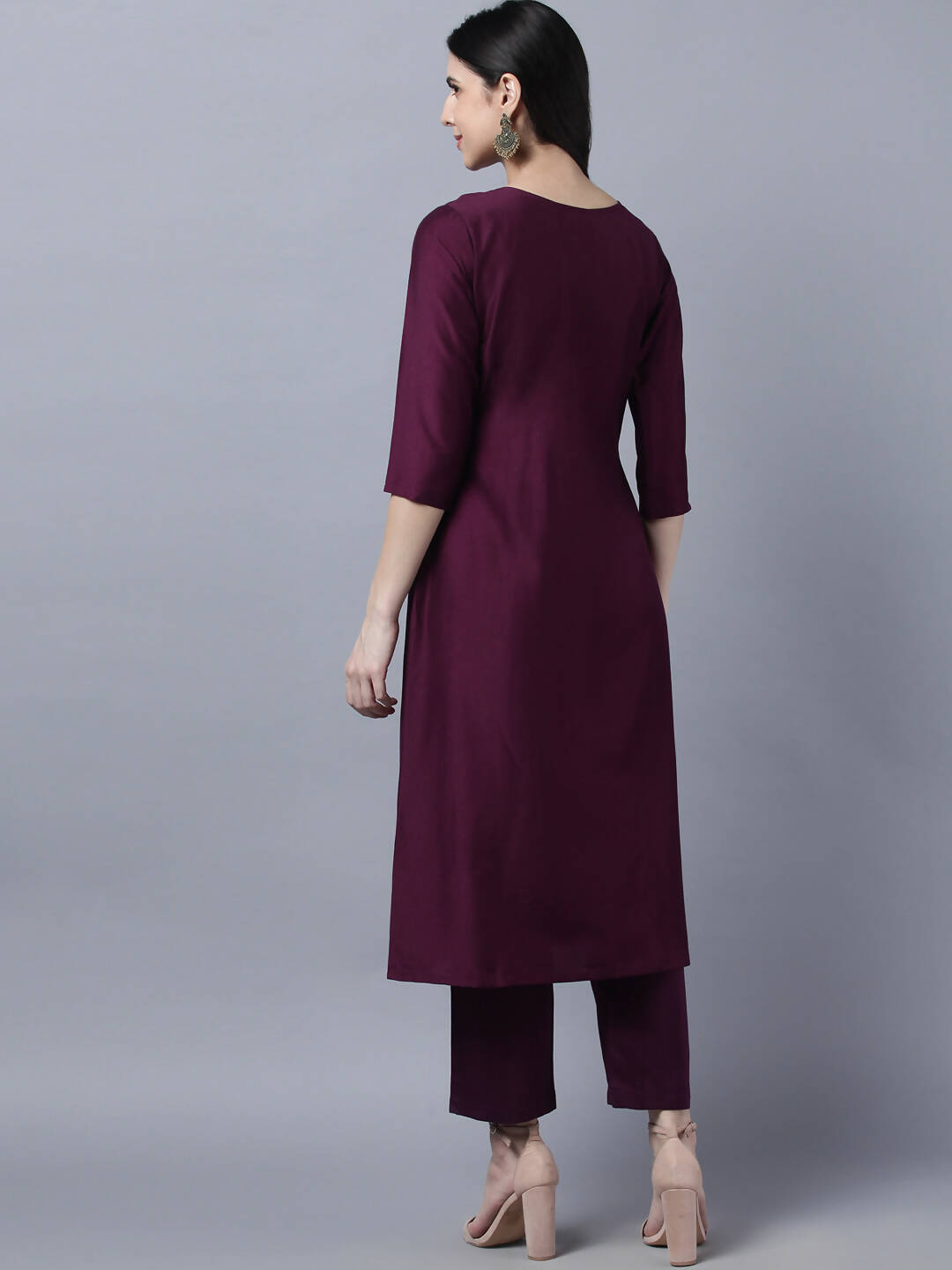 Myshka Stylish Maroon 3/4 Sleeve Women's Kurta Pant with Dupatta Set | Grocsy