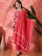 Joban Fashion Printed Pink Pure Cotton Kurta Set | Grocsy