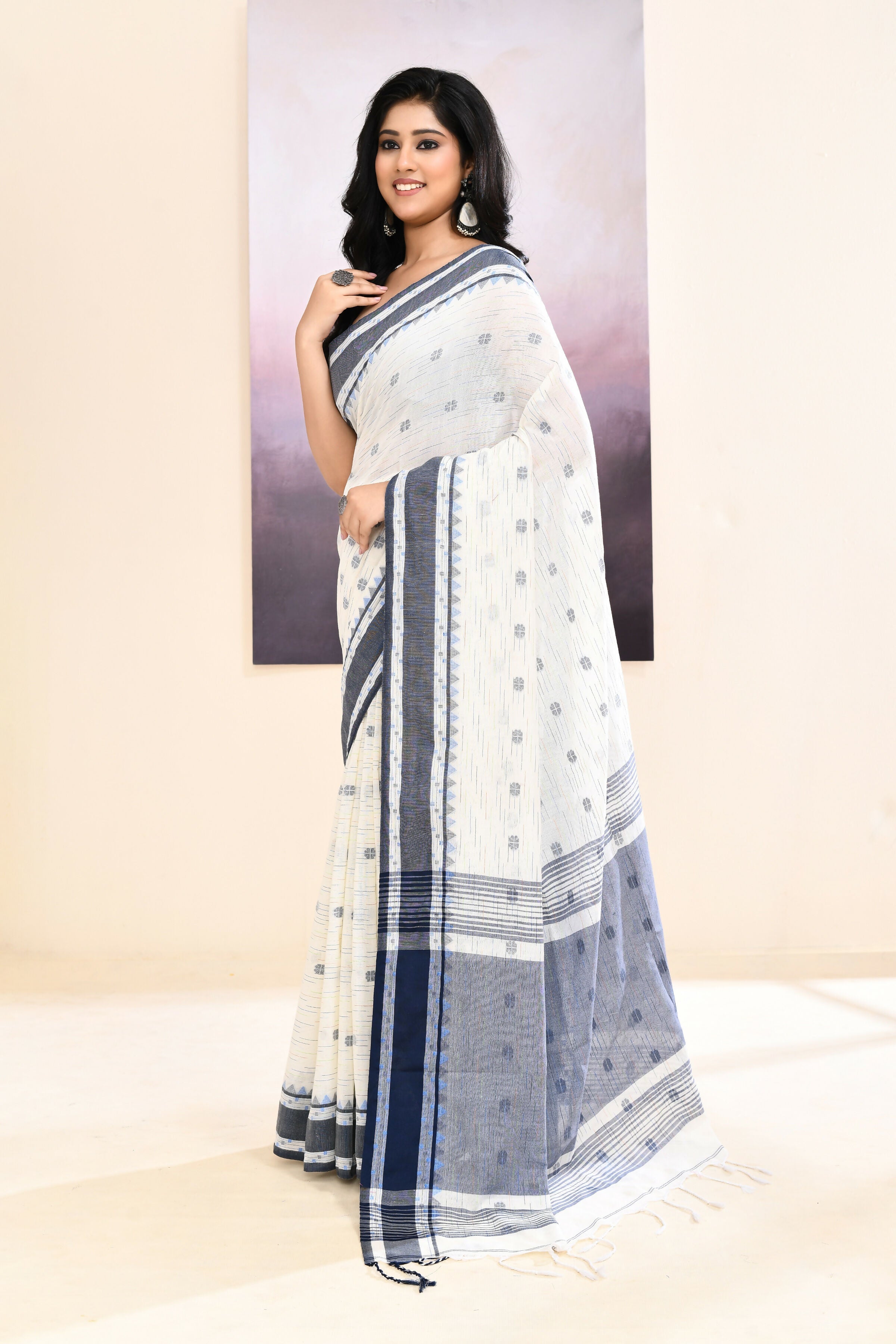 Piyari Fashion Women's White Embellished Cotton Saree | Grocsy