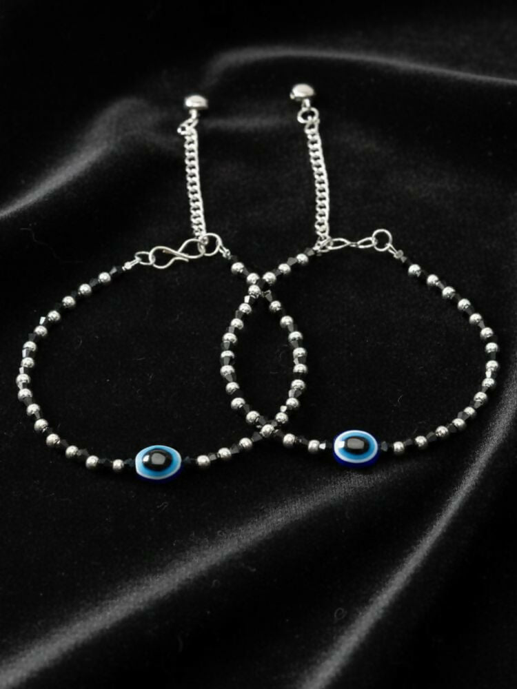 NVR Women Evil Eye Silver Plated Artificial Beads Anklet | Grocsy