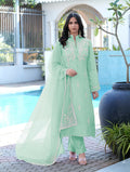 Nikhaar Light Green Embroidered Modal Silk Stitched Straight Cut Kurta Pants Dupatta Readymade Suit | Grocsy