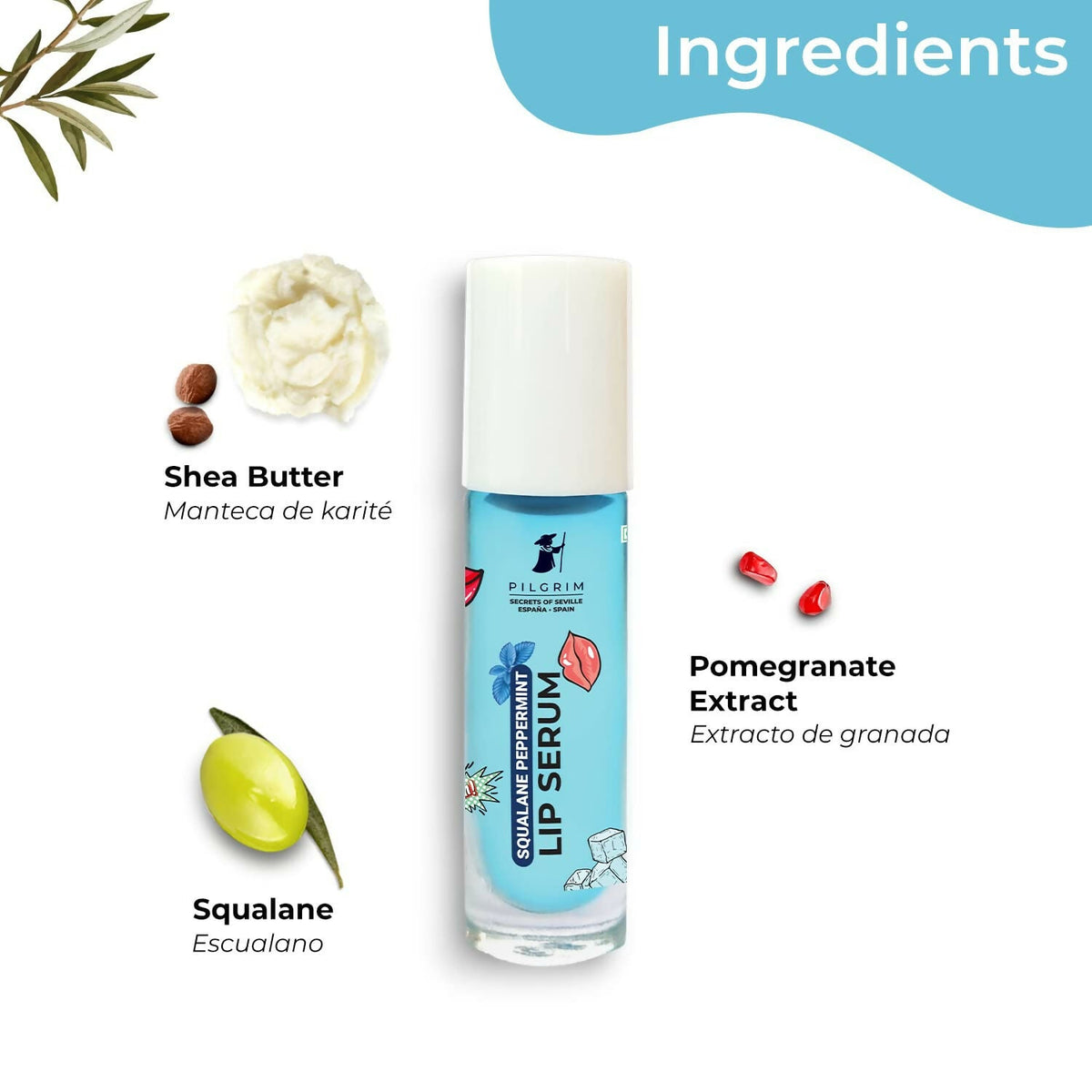 Pilgrim Spanish Lip Serum (Peppermint) with Roll-on For Visibly Plump Lips, Hydrating Lip Serum For Dark Lips | Grocsy