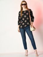 Myshka Women's Black Printed Top | Grocsy