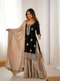 Lehenga Mart Designer Sharara Suit With Kurta, Sharara, Dupatta For Women-Black | Grocsy